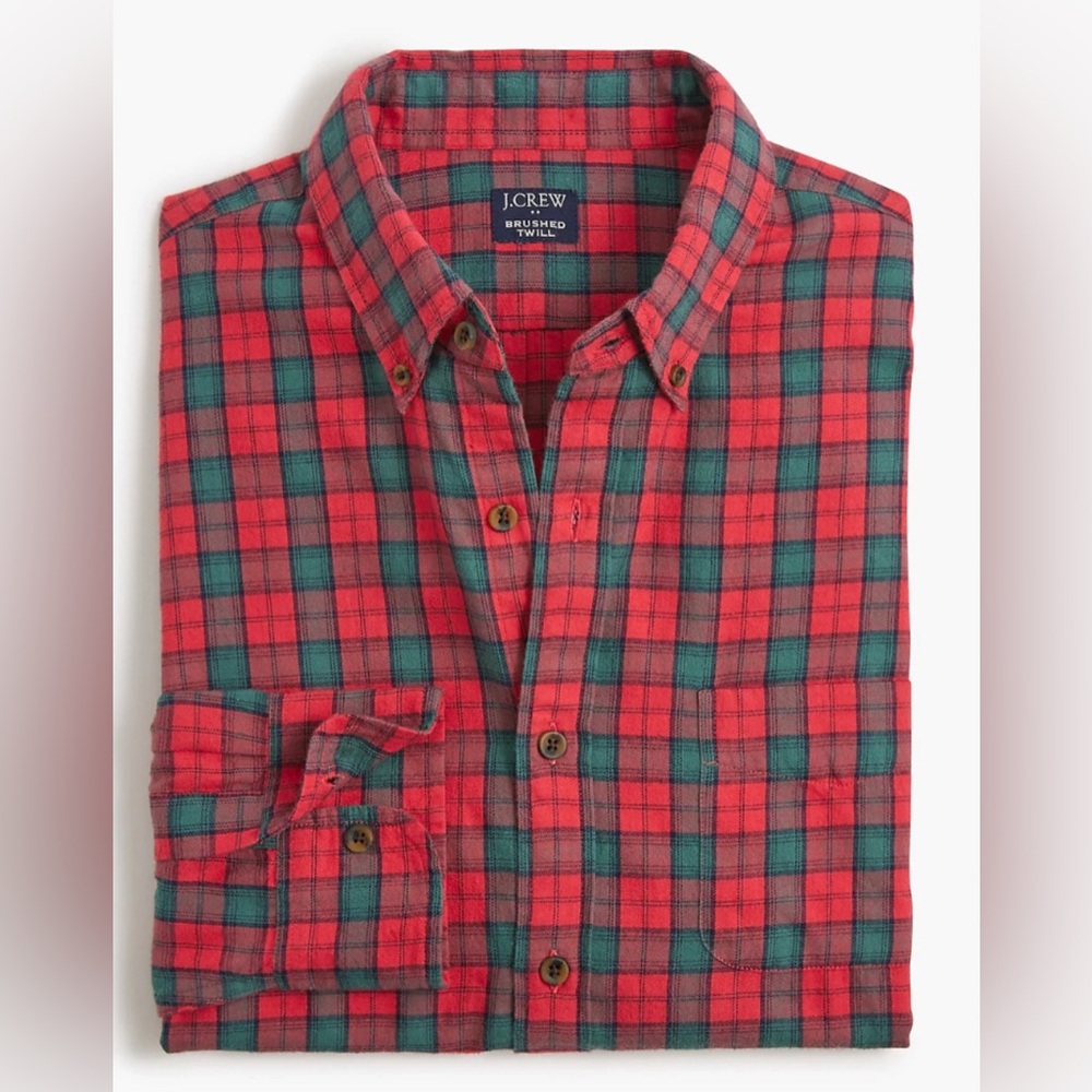 J Crew Factory Men’s Brushed Twill Shirt, Rusted Red & University Green, Size XL